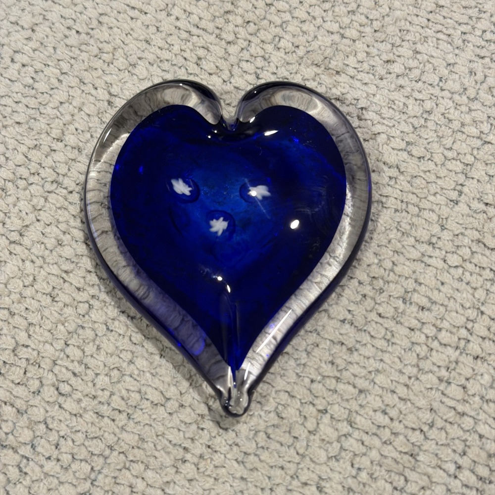 Marano Style Art‎ Glass Blue Heart Shaped Paperweight